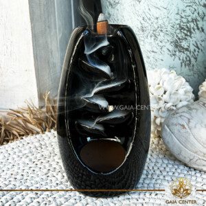 Backflow Incense Burner - Elegant Black Waterfall fountain black ceramic color. Backflow incense burners an Backflow dhoop cones selection at Gaia Center | Incense Aroma shop in Cyprus.