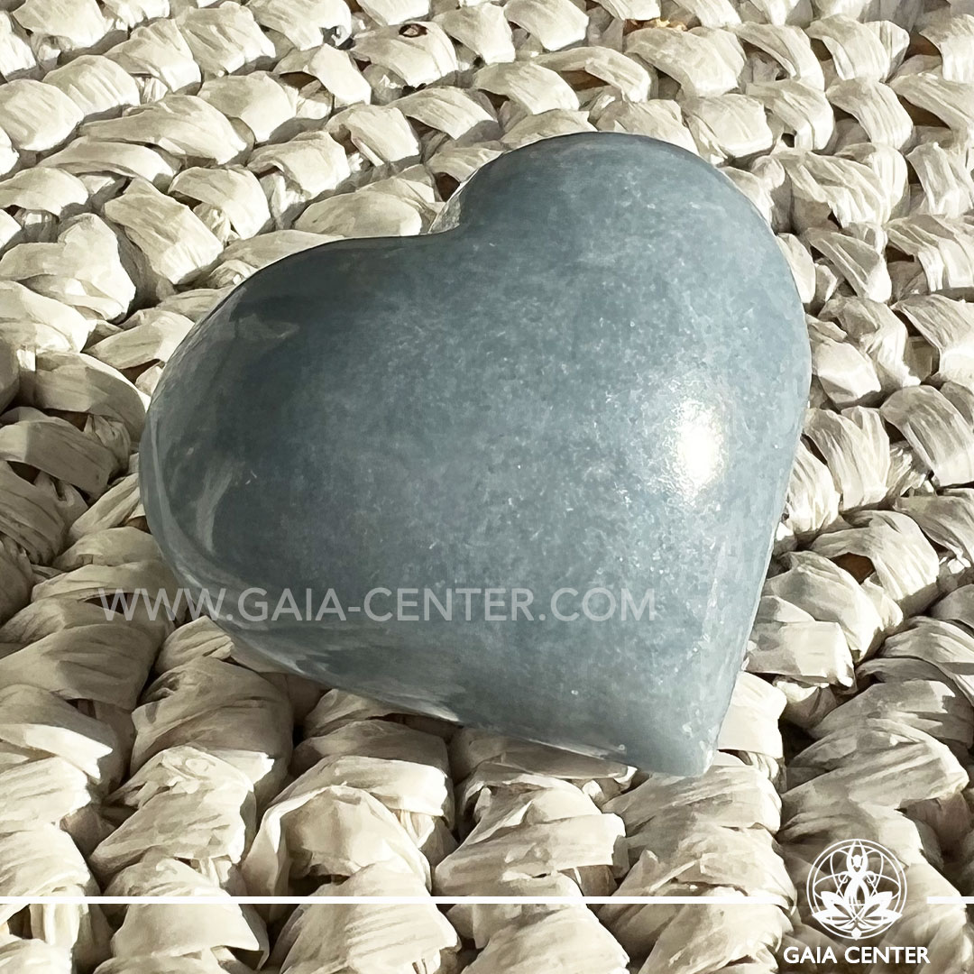 Angelite Crystal Puff Heart from Peru at GAIA CENTER Crystal Shop CYPRUS. Crystal jewellery and crystal pendants at Gaia Center crystal shop in Cyprus. Order online top quality crystals, Cyprus islandwide delivery: Limassol, Larnaca, Paphos, Nicosia. Europe and Worldwide shipping.
