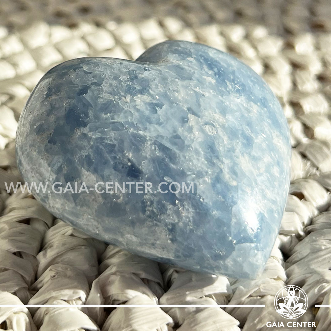 Blue Calcite Crystal Puff Heart from Madagascar at GAIA CENTER Crystal Shop CYPRUS. Crystal jewellery and crystal pendants at Gaia Center crystal shop in Cyprus. Order online top quality crystals, Cyprus islandwide delivery: Limassol, Larnaca, Paphos, Nicosia. Europe and Worldwide shipping.