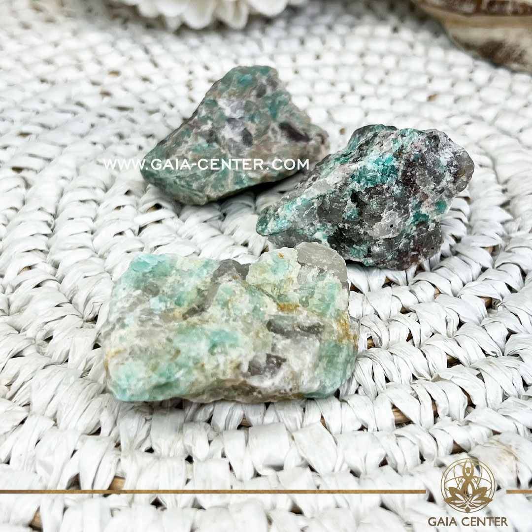 Amazonite or Amazone stone rough crystal stones from Brazil at Gaia Center crystal shop in Cyprus. Crystal tumbled stones and rough minerals, drusy at Gaia Center crystal shop in Cyprus. Order crystals online top quality crystals, Cyprus islandwide delivery: Limassol, Larnaca, Paphos, Nicosia. Europe and Worldwide shipping.