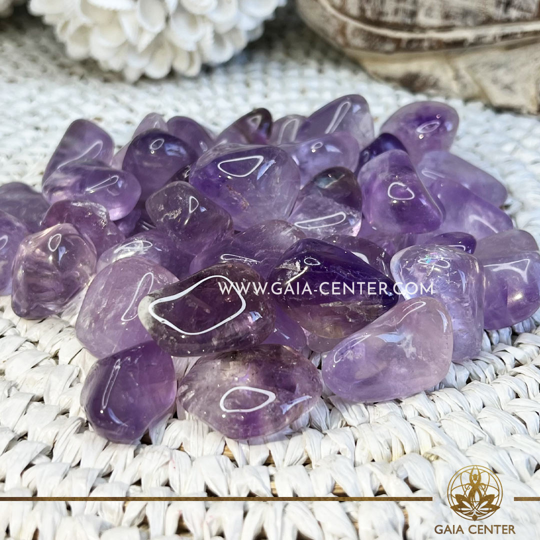 Amethyst quartz crystal polished tumbled stones from Brazil approx.30mm Brazil at Gaia Center crystal shop in Cyprus. Crystal tumbled stones and rough minerals, drusy at Gaia Center crystal shop in Cyprus. Order crystals online top quality crystals, Cyprus islandwide delivery: Limassol, Larnaca, Paphos, Nicosia. Europe and Worldwide shipping.