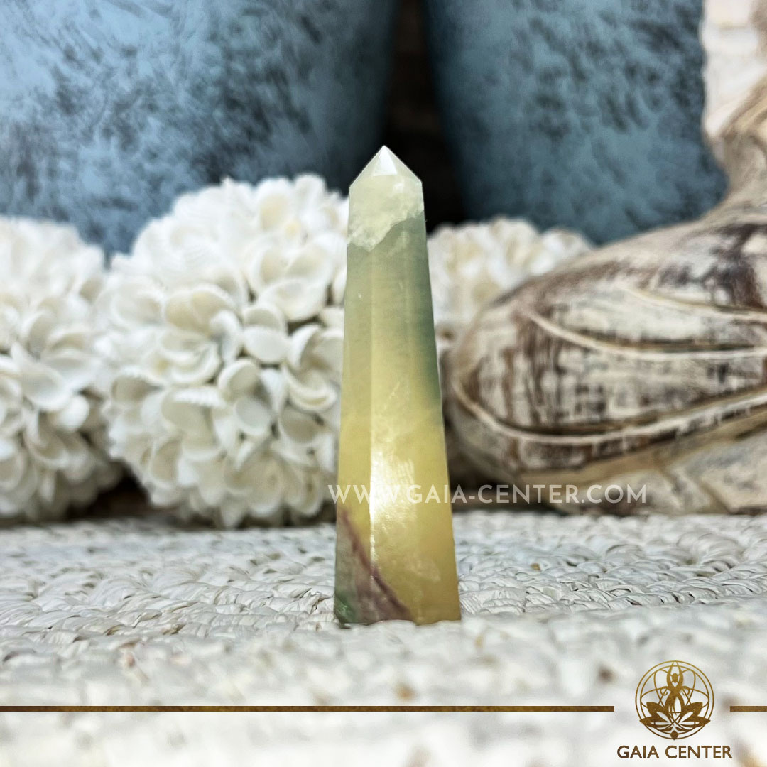 Rainbow Fluorite Crystal Tower Crystal points, towers and obelisks selection at Gaia Center in Cyprus. Order online, Cyprus islandwide delivery: Limassol, Larnaca, Paphos, Nicosia. Europe and Worldwide shipping.