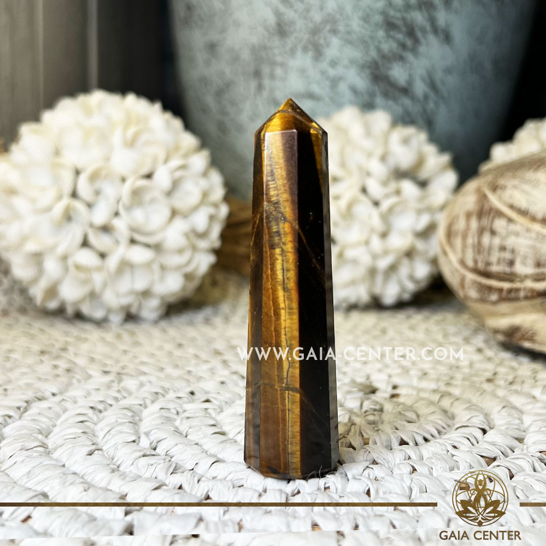 Crystal Obelisk polished point tower Tiger's Eye. Crystal points, towers and obelisks selection at Gaia Center in Cyprus. Order online, Cyprus islandwide delivery: Limassol, Larnaca, Paphos, Nicosia. Europe and Worldwide shipping.