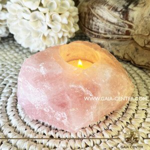 Crystal Candle Holder - Rose Quartz T-Light. Crystal and Gemstone selection at Gaia Center Crystal Shop in Cyprus. Shop online at https://gaia-center.com. Cyprus island delivery: Limassol, Nicosia, Paphos, Larnaca. Europe and Worldwide shipping.