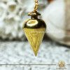 Metal Dowsing Pendulum cone design gold color at Gaia Center Crystal shop in Cyprus. Crystal and Gemstone Jewellery Selection at Gaia Center in Cyprus. Order online, Cyprus islandwide delivery: Limassol, Larnaca, Paphos, Nicosia. Europe and Worldwide shipping.