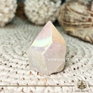 Snow Aura Crystal Quartz Cut Base Polished Point |55mm| Crystal points, towers and obelisks selection at Gaia Center in Cyprus. Order online, Cyprus islandwide delivery: Limassol, Larnaca, Paphos, Nicosia. Europe and Worldwide shipping.