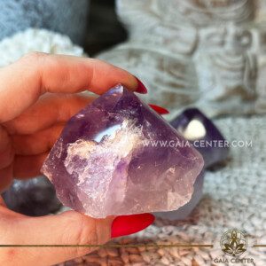 Amethyst Crystal natural polished point from Brazil. Crystal points, towers and obelisks selection at Gaia Center in Cyprus. Order online, Cyprus islandwide delivery: Limassol, Larnaca, Paphos, Nicosia. Europe and Worldwide shipping.