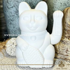 Feng Shui Japanese Waving Lucky Money Cat Large - White Mat color 30cm with moving beckoning paw. Japanese Lucky Cat Maneki-Neko at Gaia Center Crystal Shop in Cyprus. Shop online, islandwide delivery: Limassol, Nicosia, Larnaca, Paphos.