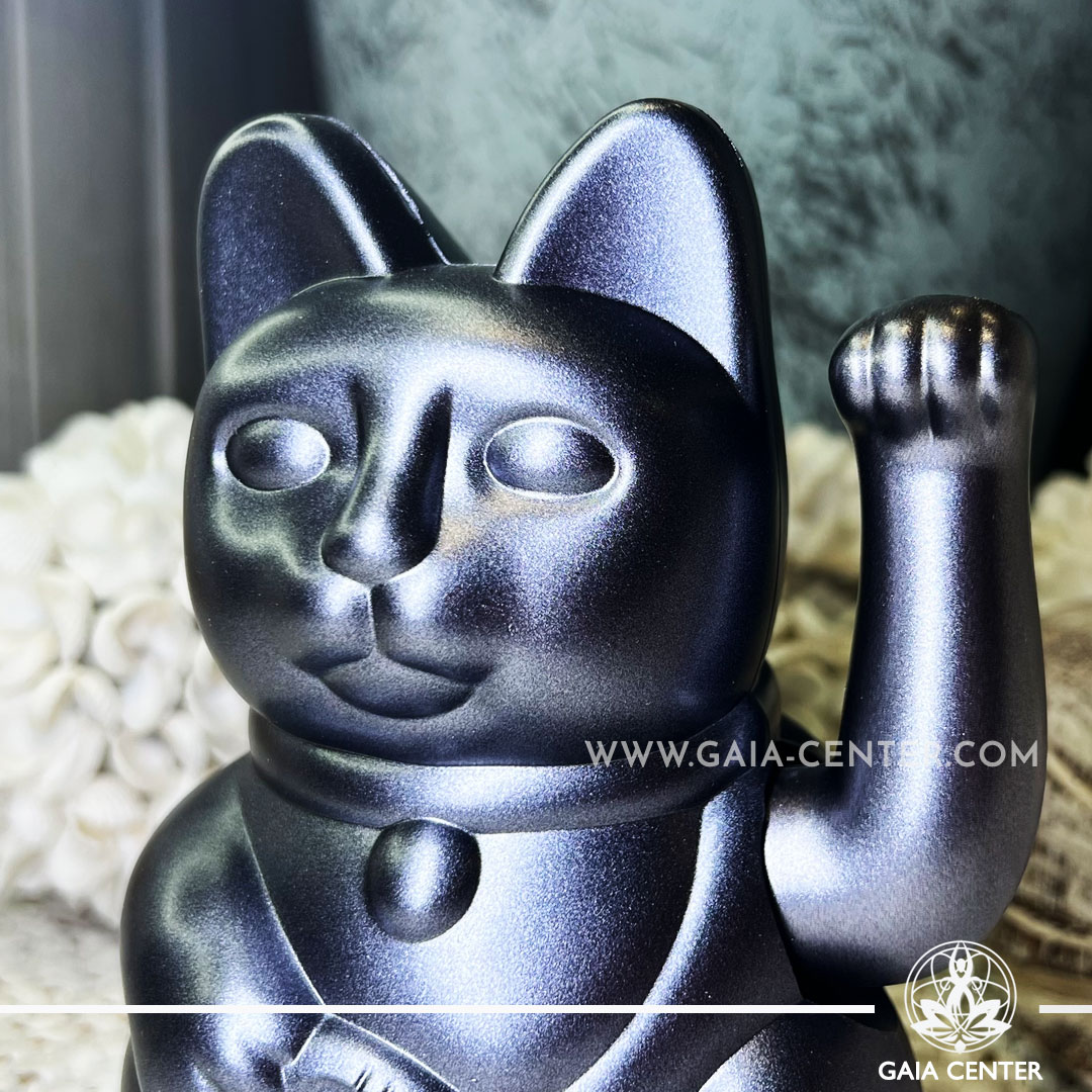 Feng Shui Japanese Waving Lucky Money Cat - Shiny Galaxy color 15cm with moving beckoning paw at Gaia Center Crystal Shop in Cyprus. Shop online, islandwide delivery: Limassol, Nicosia, Larnaca, Paphos.