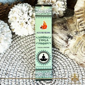 Incense Aroma Sticks Ayurvedic Masala Yoga. Natural Ayurvedic Masala Incense, with a unique blend of herbs, flowers, honey, resins & oils. 15g incense sticks in a pack. Order incense sticks, cones, aroma incense holders and burners online at Gaia Center | Aroma Incense Crystal Shop in Cyprus. Cyprus islandwide delivery: Limassol, Nicosia, Larnaca, Paphos. Europe & Worldwide delivery.