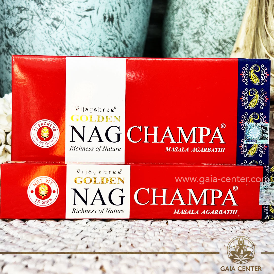 Incense Golden Nag Champa. 15g incense sticks in a pack. Order incense sticks, cones, aroma incense holders and burners online at Gaia Center | Aroma Incense Crystal Shop in Cyprus. Cyprus islandwide delivery: Limassol, Nicosia, Larnaca, Paphos. Europe & Worldwide delivery.
