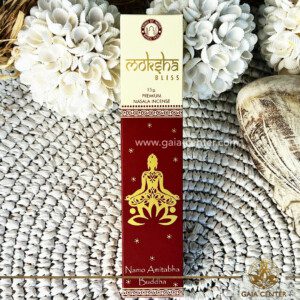 Premium Incense Sticks Moksha Bliss. Natural Masala Incense, with a unique blend of herbs, flowers, honey, resins & oils. 15g incense sticks in a pack. Order incense sticks, cones, aroma incense holders and burners online at Gaia Center | Aroma Incense Crystal Shop in Cyprus. Cyprus islandwide delivery: Limassol, Nicosia, Larnaca, Paphos. Europe & Worldwide delivery.