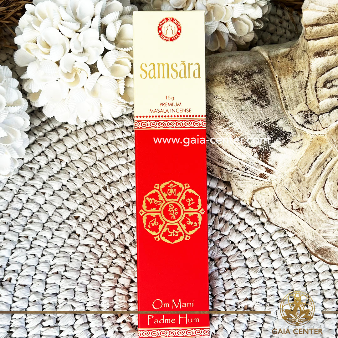 Premium Incense Sticks Samsara. Natural Ayurvedic Masala Incense, with a unique blend of herbs, flowers, honey, resins & oils. 15g incense sticks in a pack. Order incense sticks, cones, aroma incense holders and burners online at Gaia Center | Aroma Incense Crystal Shop in Cyprus. Cyprus islandwide delivery: Limassol, Nicosia, Larnaca, Paphos. Europe & Worldwide delivery.