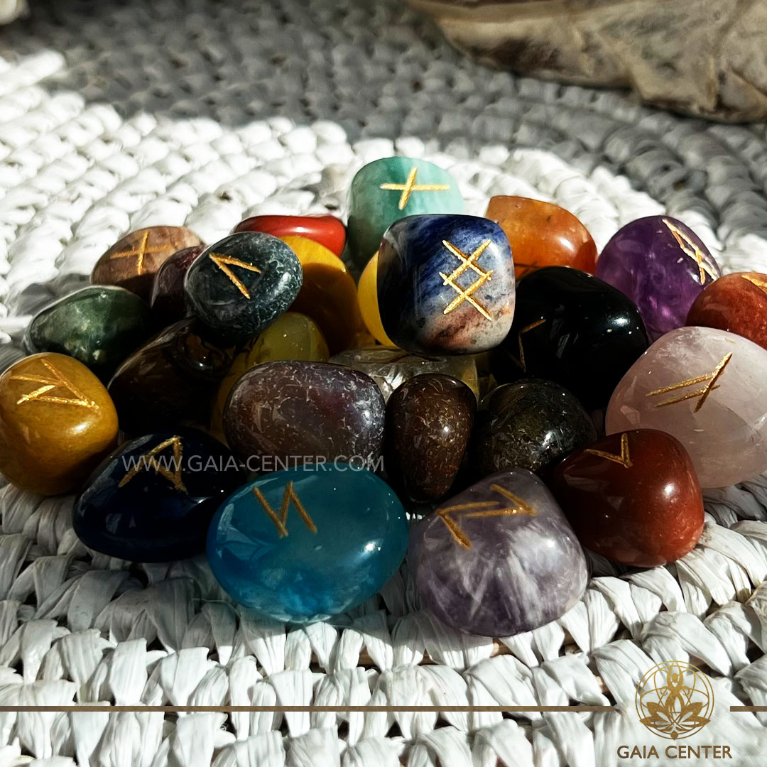 Mixed Crystal Rune Stones at Gaia Center Crystal shop in Cyprus. Crystal and Gemstone Jewellery Selection at Gaia Center in Cyprus. Order online, Cyprus islandwide delivery: Limassol, Larnaca, Paphos, Nicosia. Europe and Worldwide shipping.