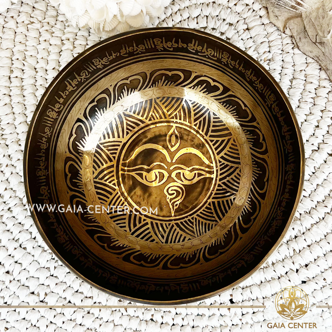 Metal Singing Bowl Hand Carved - Buddha Eyes |20cm| at GAIA CENTER Crystals and Incense Shop in CYPRUS. Original top quality from Nepal. Cyprus delivery: Limassol, Paphos, Nicosia, Larnaca, Paralimni, Strovolos. Including provinces and small suburbs. Europe and International Worldwide shipping. Wholesale and Retail. Shop online for Singing Bowls: https://gaia-center.com