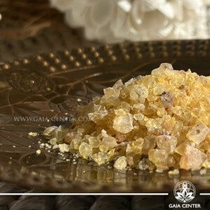 Incense Aroma Gum Resin Copal for smudging and space clearing ceremonies. One pack contains approx. 25 grams pack of resin. Selection of incense burners, aroma resins and smudge sticks for ceremonies and rituals at GAIA CENTER Crystals Incense shop in Cyprus.
