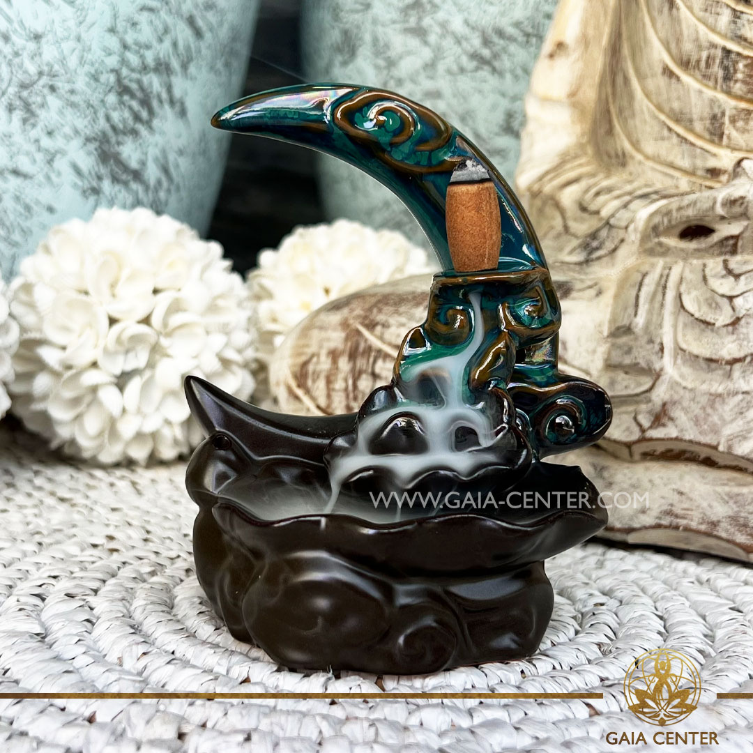 Backflow Incense Burner - Moon aroma Waterfall incense fountain ceramic. Backflow incense burners an Backflow dhoop cones selection at Gaia Center | Incense Aroma shop in Cyprus.