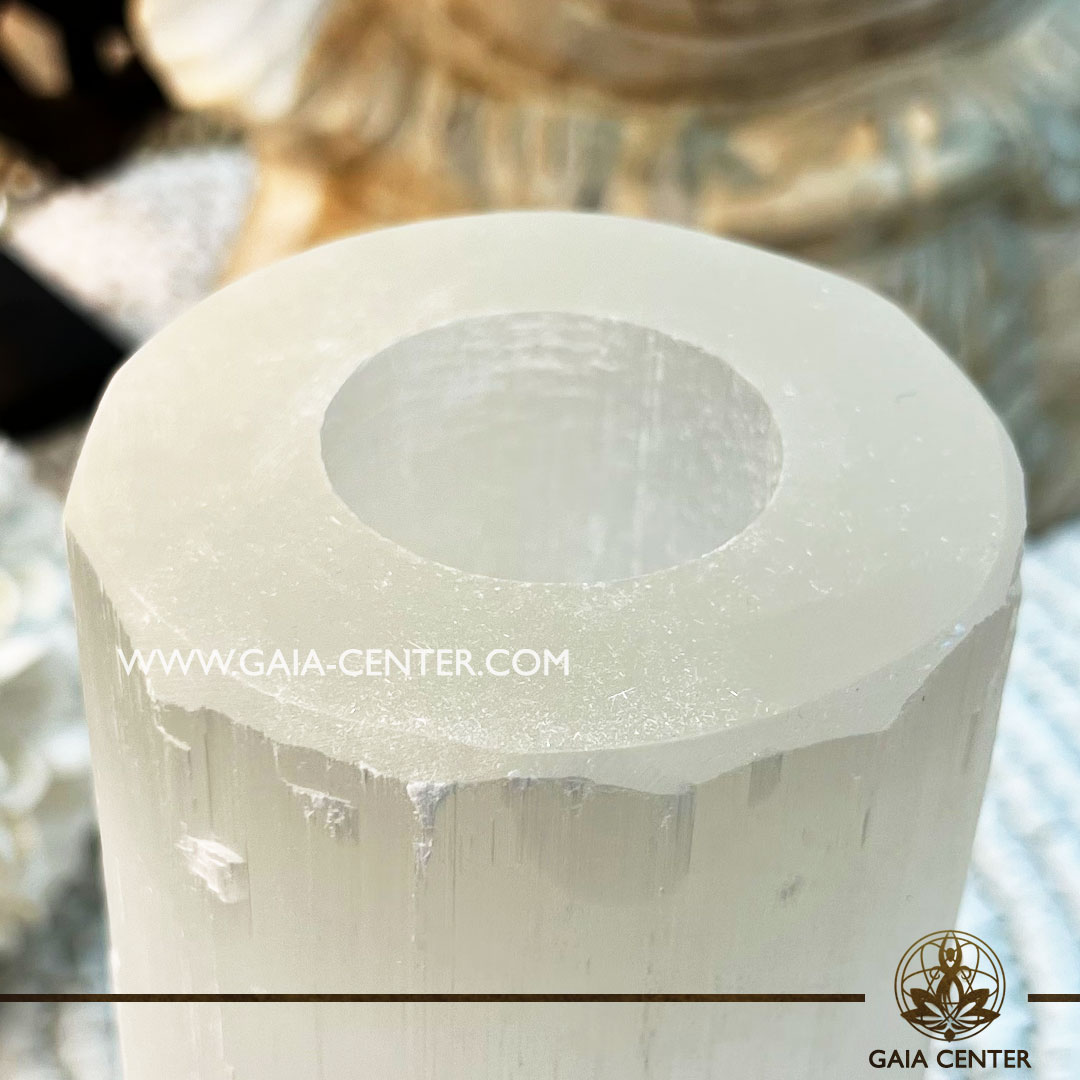 Selenite Divine Cylinder Candle Holders at Gaia Center Crystal shop in Cyprus. Crystal and Gemstone Jewellery Selection at Gaia Center in Cyprus. Order online, Cyprus islandwide delivery: Limassol, Larnaca, Paphos, Nicosia. Europe and Worldwide shipping.