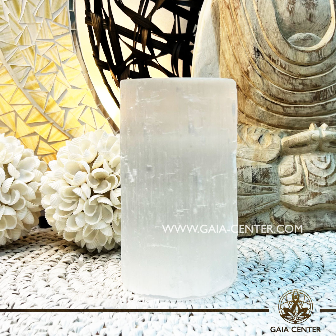 Selenite Divine Cylinder Candle Holder |15cm| at Gaia Center Crystal shop in Cyprus. Crystal and Gemstone Jewellery Selection at Gaia Center in Cyprus. Order online, Cyprus islandwide delivery: Limassol, Larnaca, Paphos, Nicosia. Europe and Worldwide shipping.
