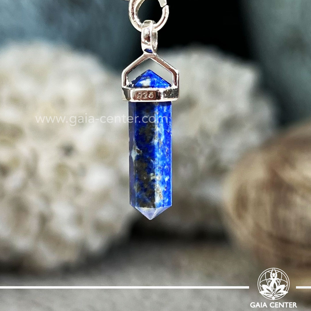 Blue Lapis Lazuli with Sterling Silver Bail setting Bullet Point Crystal Pendant at Gaia Center Crystal shop in Cyprus. Crystal and Gemstone Jewellery Selection at Gaia Center in Cyprus. Order online, Cyprus islandwide delivery: Limassol, Larnaca, Paphos, Nicosia. Europe and Worldwide shipping.