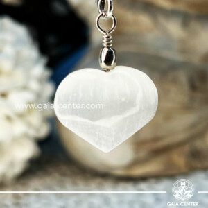 Crystal Pendant White Selenite Heart at Gaia Center Crystal shop in Cyprus. Crystal and Gemstone Jewellery Selection at Gaia Center in Cyprus. Order online, Cyprus islandwide delivery: Limassol, Larnaca, Paphos, Nicosia. Europe and Worldwide shipping.