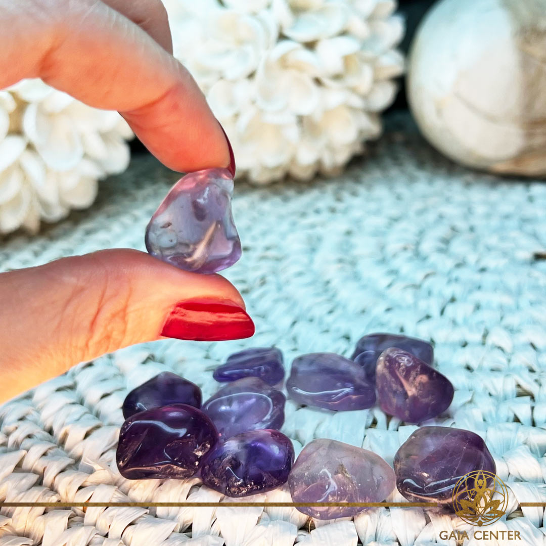Amethyst Crystal Quartz Tumbled Stones A-quality |15-20mm| at Gaia Center Crystal shop in Cyprus. Crystal and Gemstone Jewellery Selection at Gaia Center in Cyprus. Order online, Cyprus islandwide delivery: Limassol, Larnaca, Paphos, Nicosia. Europe and Worldwide shipping.