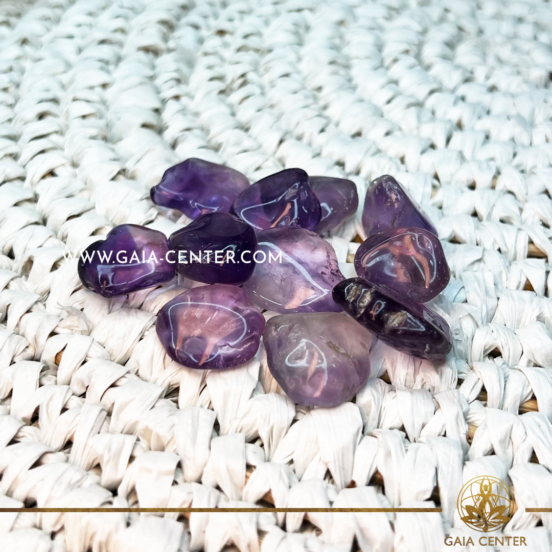 Amethyst Crystal Quartz Tumbled Stones A-quality |15-20mm| at Gaia Center Crystal shop in Cyprus. Crystal and Gemstone Jewellery Selection at Gaia Center in Cyprus. Order online, Cyprus islandwide delivery: Limassol, Larnaca, Paphos, Nicosia. Europe and Worldwide shipping.