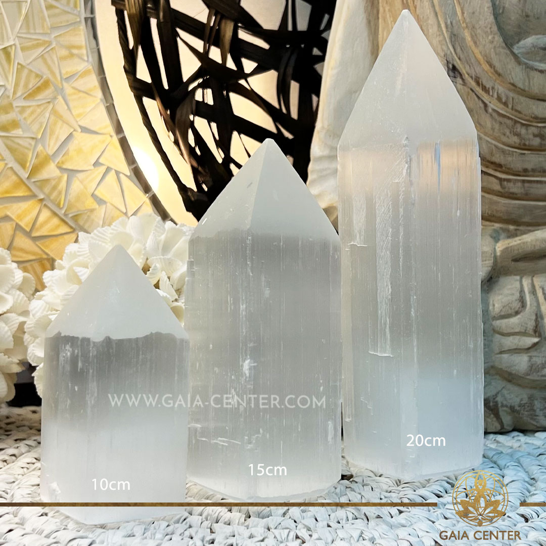 Selenite Pencil Point Towers at Gaia Center Crystal shop in Cyprus. Crystal and Gemstone Jewellery Selection at Gaia Center in Cyprus. Order online, Cyprus islandwide delivery: Limassol, Larnaca, Paphos, Nicosia. Europe and Worldwide shipping.
