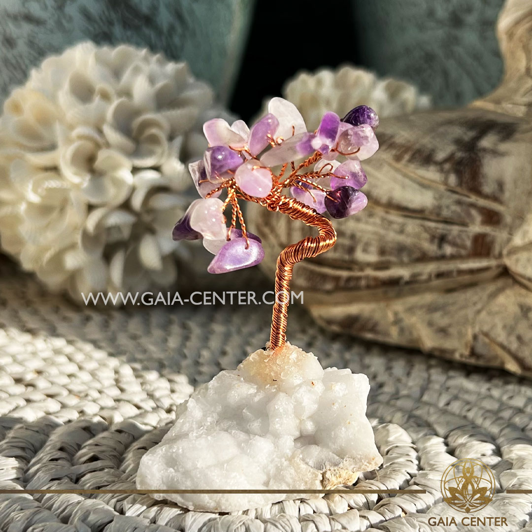 Gemstone Tree with Crystal Base - Amethyst |mini size| at Gaia Center crystal shop in Cyprus. Crystal tumbled stones and rough minerals, drusy at Gaia Center crystal shop in Cyprus. Order crystals online top quality crystals, Cyprus islandwide delivery: Limassol, Larnaca, Paphos, Nicosia. Europe and Worldwide shipping.