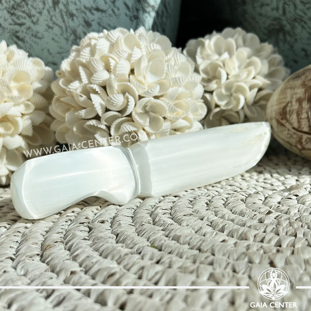 Ritual Knife Classic White Selenite |20cm| from Morocco at Gaia Center crystal shop in Cyprus. Crystal tumbled stones and rough minerals, drusy at Gaia Center crystal shop in Cyprus. Order crystals online top quality crystals, Cyprus islandwide delivery: Limassol, Larnaca, Paphos, Nicosia. Europe and Worldwide shipping.