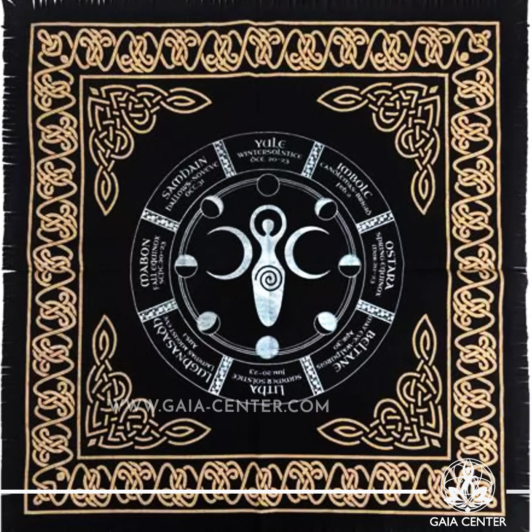 Altar Tarot Reading Cloth - Wheel of the Year 60x60cm is perfect for Tarot, Oracle cards, Intuitive Reading, Crystal and Rune placement. Tarot | Oracle | Angel Cards selection and Altar Accessories at Gaia Center | Cyprus. Order online. Cyprus islandwide delivery: Limassol, Paphos, Larnaca, Nicosia Europe and Worldwide shipping.