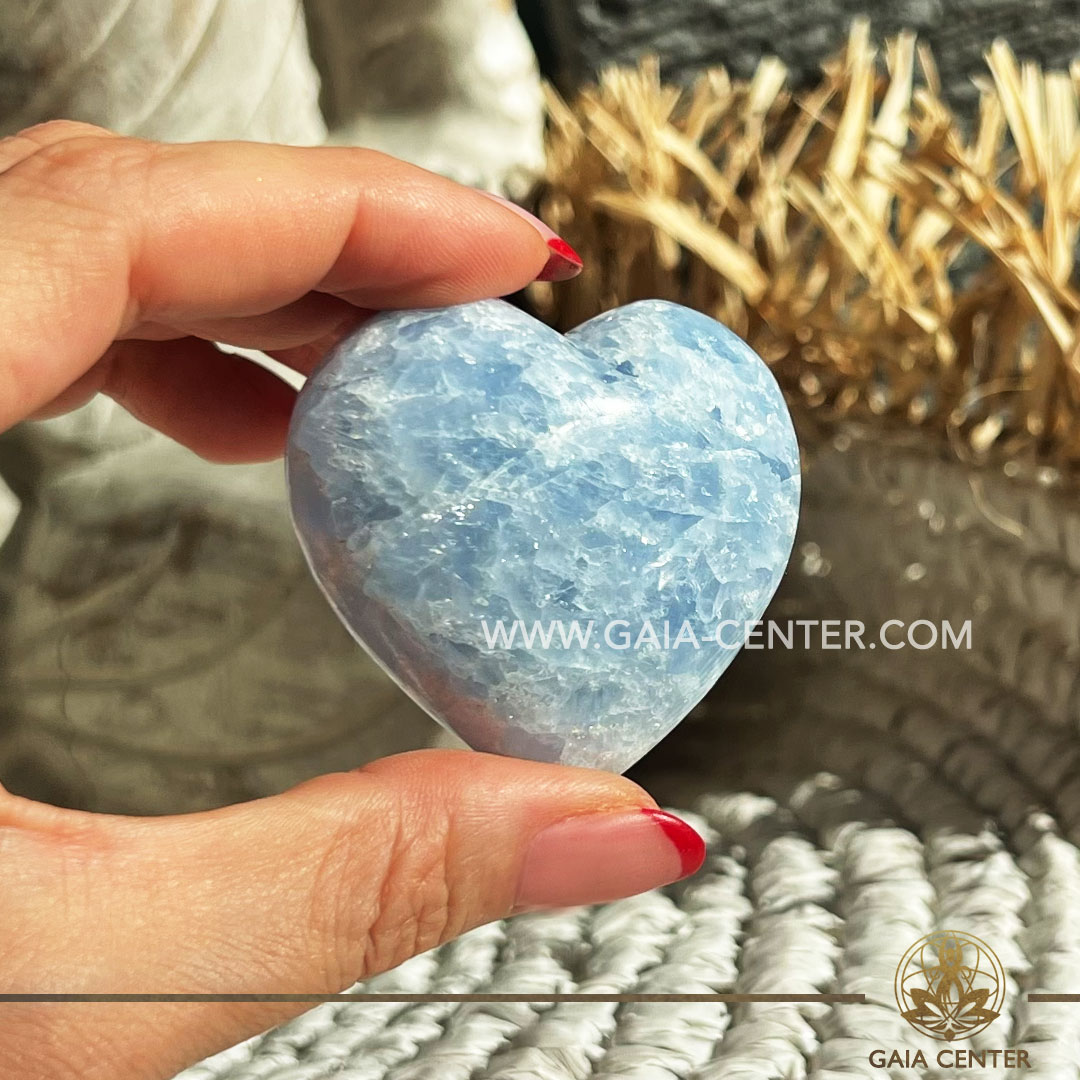 Blue Calcite Crystal Puff Heart from Madagascar at GAIA CENTER Crystal Shop CYPRUS. Crystal jewellery and crystal pendants at Gaia Center crystal shop in Cyprus. Order online top quality crystals, Cyprus islandwide delivery: Limassol, Larnaca, Paphos, Nicosia. Europe and Worldwide shipping.