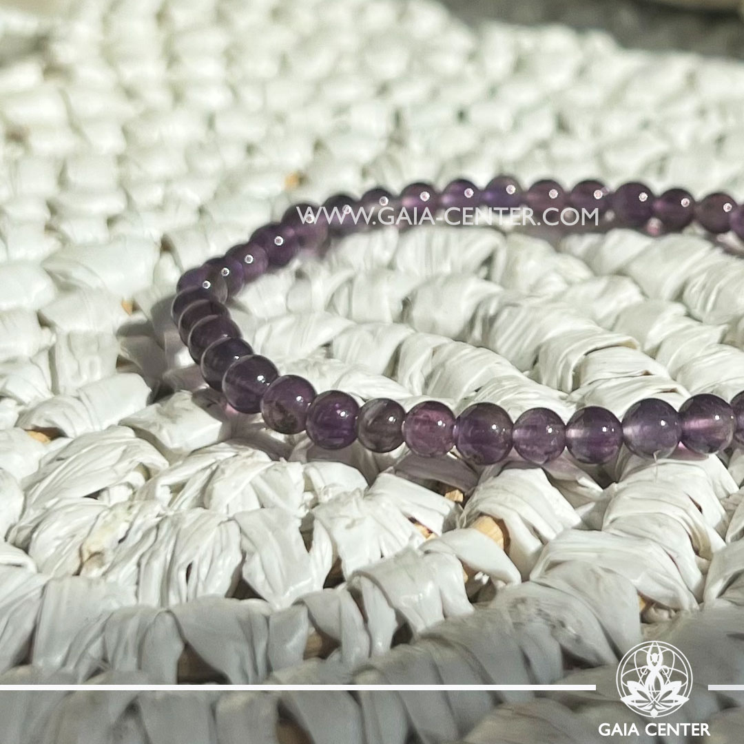 Crystal Bracelet Amethyst with Elastic string- made with 4mm gemstone beads. Crystal and Gemstone Jewellery Selection at Gaia Center Crystal Shop in Cyprus. Order crystals online, Cyprus islandwide delivery: Limassol, Larnaca, Paphos, Nicosia. Europe and Worldwide shipping.