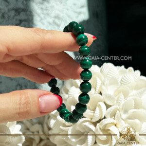 Crystal Bracelet Malachite with Elastic string- made with 8mm gemstone beads. Crystal and Gemstone Jewellery Selection at Gaia Center Crystal Shop in Cyprus. Order crystals online, Cyprus islandwide delivery: Limassol, Larnaca, Paphos, Nicosia. Europe and Worldwide shipping.