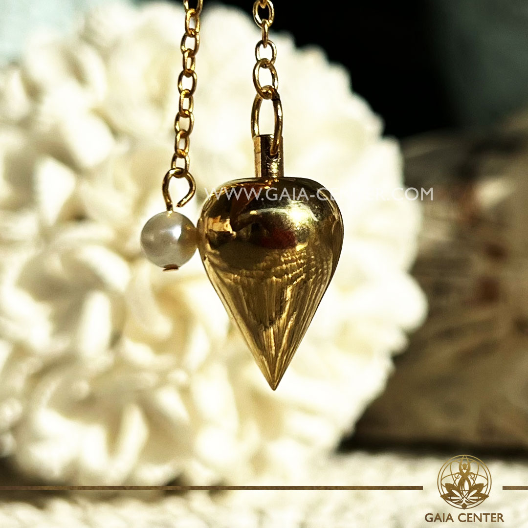 Metal Dowsing Pendulum cone design gold color at Gaia Center Crystal shop in Cyprus. Crystal and Gemstone Jewellery Selection at Gaia Center in Cyprus. Order online, Cyprus islandwide delivery: Limassol, Larnaca, Paphos, Nicosia. Europe and Worldwide shipping.