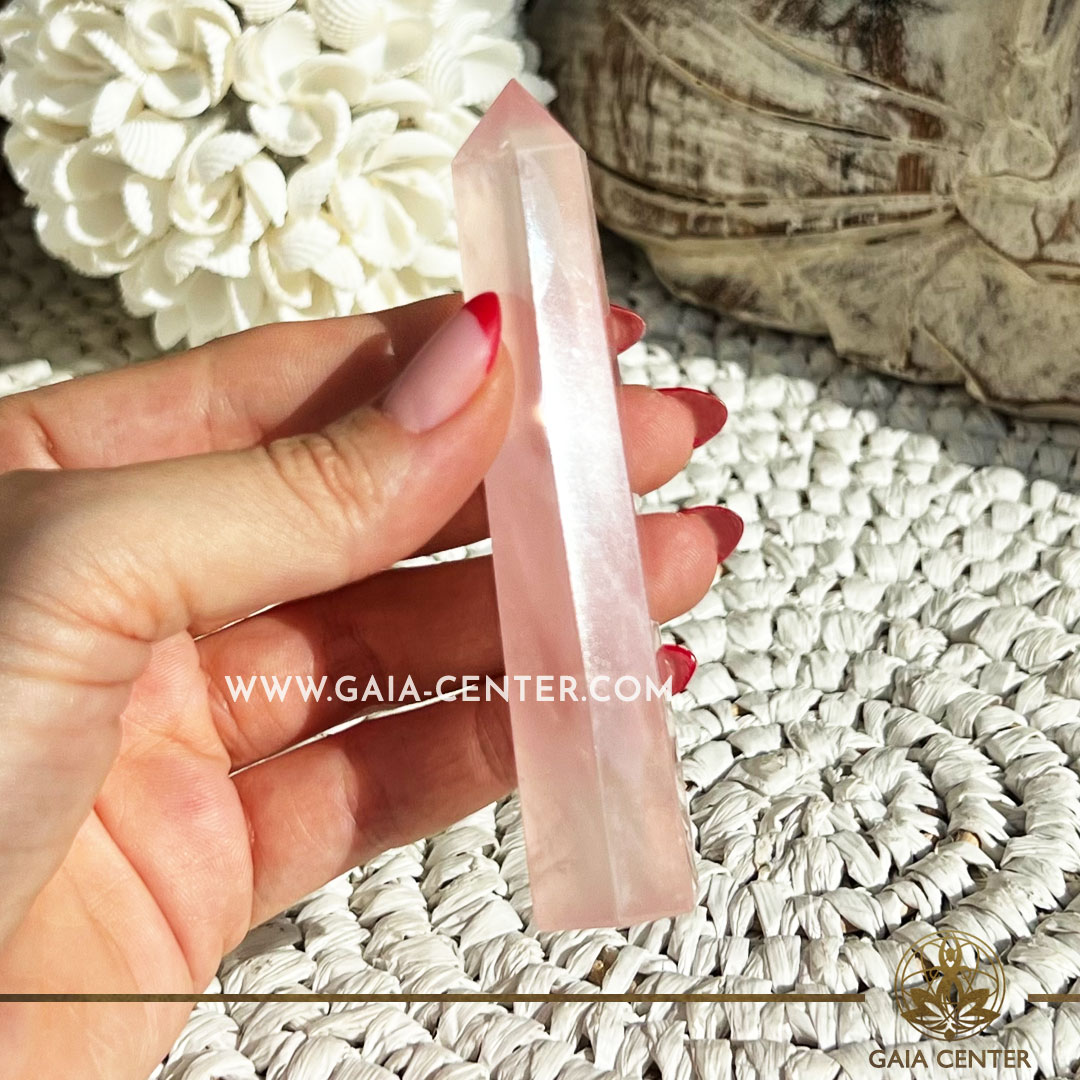 Rose Quartz Crystal Quartz polished point tower. Crystal points, towers and obelisks selection at Gaia Center Crystal shop in Cyprus. Order online, Cyprus islandwide delivery: Limassol, Larnaca, Paphos, Nicosia. Europe and Worldwide shipping.