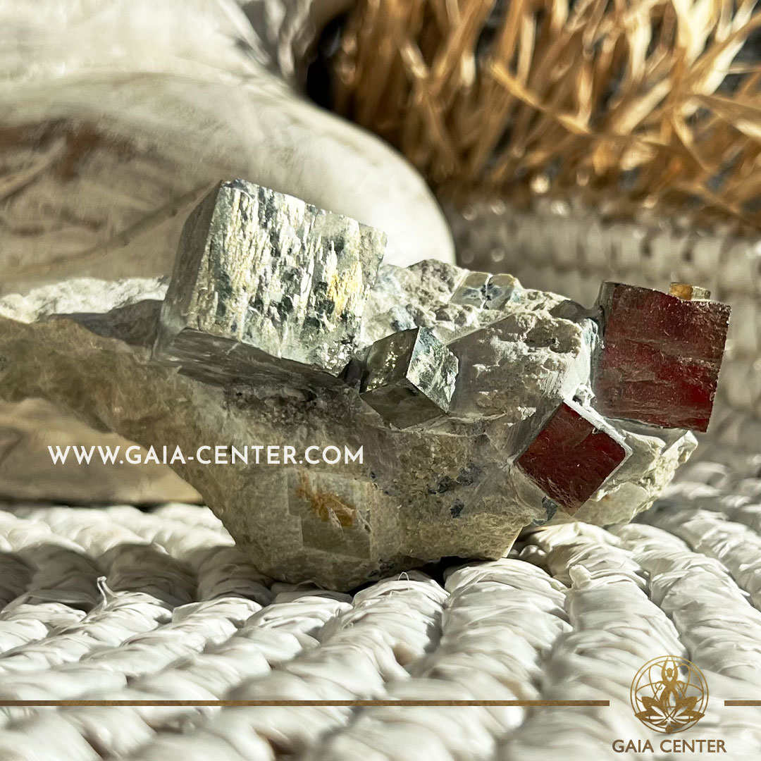 Pyrite Cubes in Matrix |240g| from Spain at GAIA CENTER Crystal Shop CYPRUS. Crystal jewellery and crystal pendants at Gaia Center crystal shop in Cyprus. Order online top quality crystals, Cyprus islandwide delivery: Limassol, Larnaca, Paphos, Nicosia. Europe and Worldwide shipping.