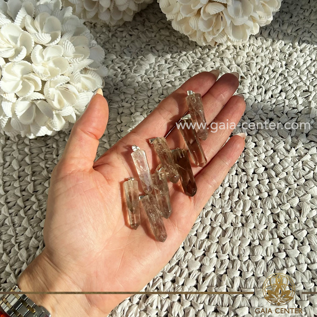 Smoky Quartz Polished Point Pendant |Silver Plated Bail| from Brazil at Gaia Center Crystal shop in Cyprus. Crystal and Gemstone Jewellery Selection at Gaia Center in Cyprus. Order online, Cyprus islandwide delivery: Limassol, Larnaca, Paphos, Nicosia. Europe and Worldwide shipping.