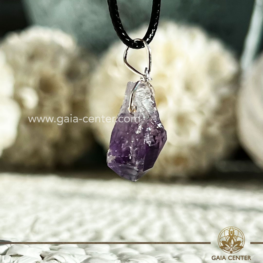 Amethyst Rough Point Pendant |Silver Plated Loop from Brazil at Gaia Center Crystal shop in Cyprus. Crystal and Gemstone Jewellery Selection at Gaia Center in Cyprus. Order online, Cyprus islandwide delivery: Limassol, Larnaca, Paphos, Nicosia. Europe and Worldwide shipping.