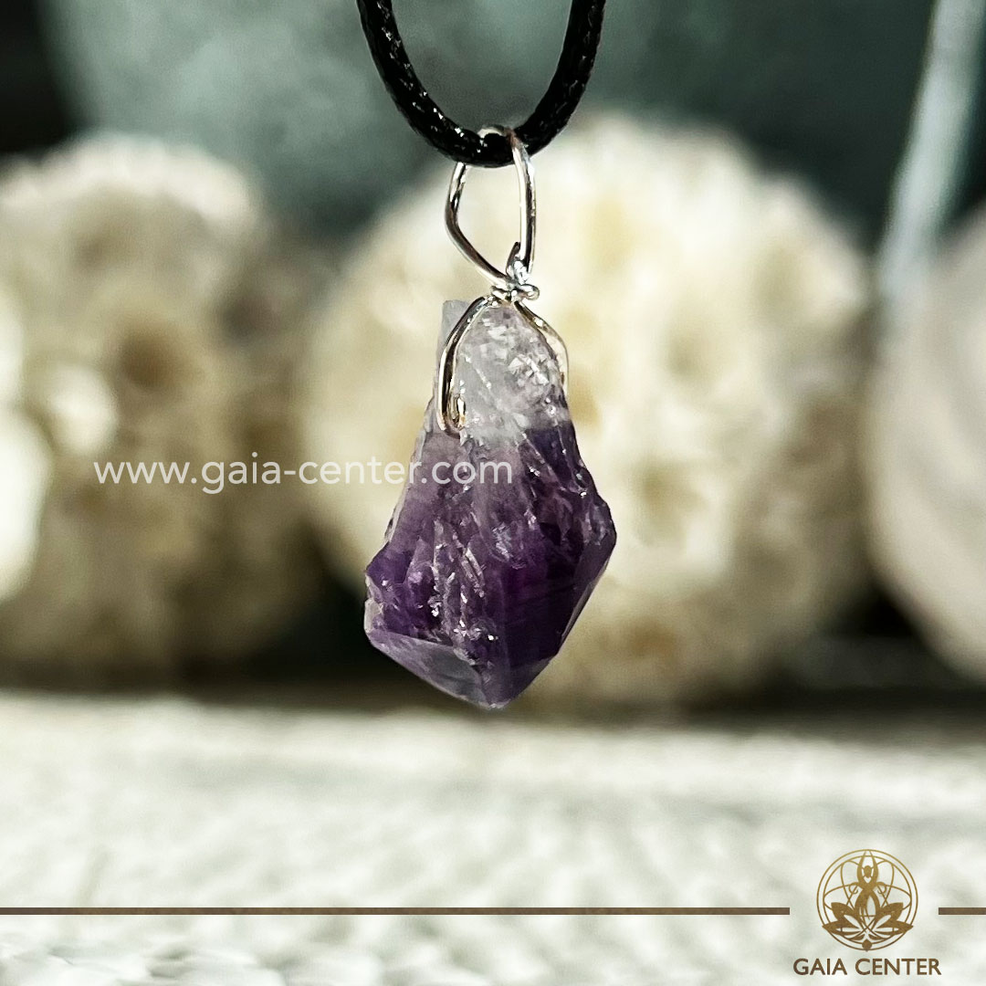 Amethyst Rough Point Pendant |Silver Plated Loop from Brazil at Gaia Center Crystal shop in Cyprus. Crystal and Gemstone Jewellery Selection at Gaia Center in Cyprus. Order online, Cyprus islandwide delivery: Limassol, Larnaca, Paphos, Nicosia. Europe and Worldwide shipping.