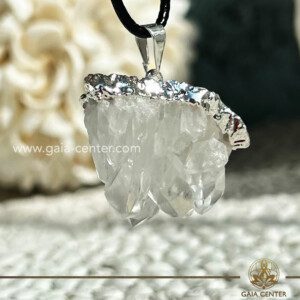 Crystal Quartz Cluster Pendant |Silver Plated Bail| Brazil at Gaia Center Crystal shop in Cyprus. Crystal and Gemstone Jewellery Selection at Gaia Center in Cyprus. Order online, Cyprus islandwide delivery: Limassol, Larnaca, Paphos, Nicosia. Europe and Worldwide shipping.