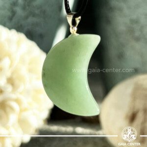 Crystal Moon Pendant Green Aventurine |Silver Plated Bail| at Gaia Center Crystal shop in Cyprus. Crystal and Gemstone Jewellery Selection at Gaia Center in Cyprus. Order online, Cyprus islandwide delivery: Limassol, Larnaca, Paphos, Nicosia. Europe and Worldwide shipping.
