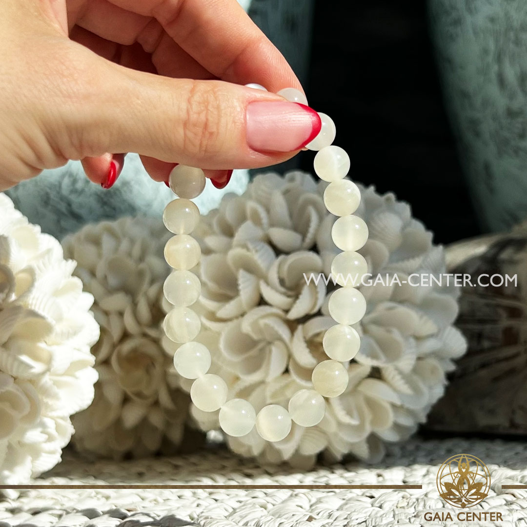 Moonstone Crystal Bracelet |8mm bead| at Gaia Center Crystal shop in Cyprus. Crystal and Gemstone Jewellery Selection at Gaia Center Crystal shop in Cyprus. Order crystals online, Cyprus islandwide delivery: Limassol, Larnaca, Paphos, Nicosia. Europe and Worldwide shipping.