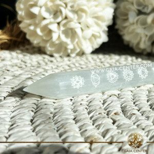 Selenite Chakras Crystal Healing Wand |75-95g| Morocco at Gaia Center Crystal shop in Cyprus. Crystal and Gemstone Jewellery Selection at Gaia Center Crystal shop in Cyprus. Order online, Cyprus islandwide delivery: Limassol, Larnaca, Paphos, Nicosia. Europe and Worldwide shipping.