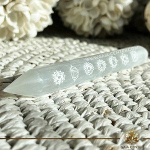 Selenite Chakras Crystal Healing Wand |95-115g| Morocco at Gaia Center Crystal shop in Cyprus. Crystal and Gemstone Jewellery Selection at Gaia Center Crystal shop in Cyprus. Order online, Cyprus islandwide delivery: Limassol, Larnaca, Paphos, Nicosia. Europe and Worldwide shipping.