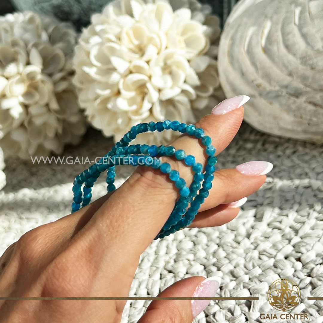 Apatite Crystal Bracelet |4mm faceted beads| at Gaia Center Crystal shop in Cyprus. Crystal and Gemstone Jewellery Selection at Gaia Center Crystal shop in Cyprus. Order crystals online, Cyprus islandwide delivery: Limassol, Larnaca, Paphos, Nicosia. Europe and Worldwide shipping.