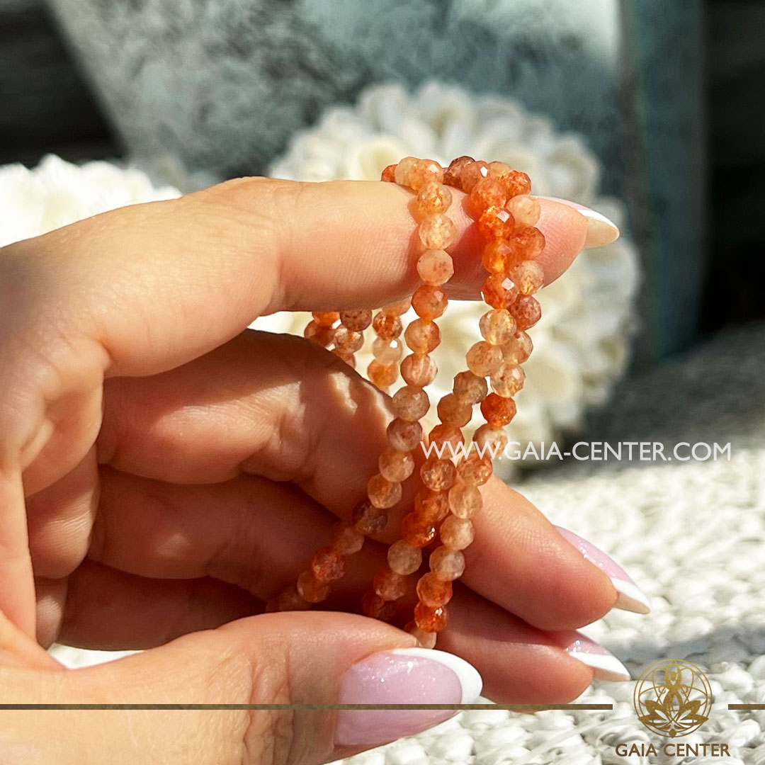 Sunstone Crystal Bracelet |4mm faceted beads| at Gaia Center Crystal shop in Cyprus. Crystal and Gemstone Jewellery Selection at Gaia Center Crystal shop in Cyprus. Order crystals online, Cyprus islandwide delivery: Limassol, Larnaca, Paphos, Nicosia. Europe and Worldwide shipping.