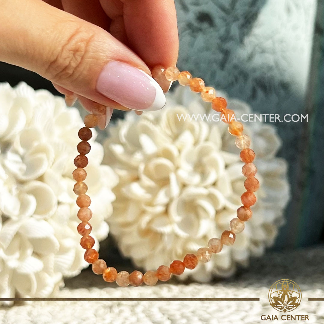 Sunstone Crystal Bracelet |4mm faceted beads| at Gaia Center Crystal shop in Cyprus. Crystal and Gemstone Jewellery Selection at Gaia Center Crystal shop in Cyprus. Order crystals online, Cyprus islandwide delivery: Limassol, Larnaca, Paphos, Nicosia. Europe and Worldwide shipping.