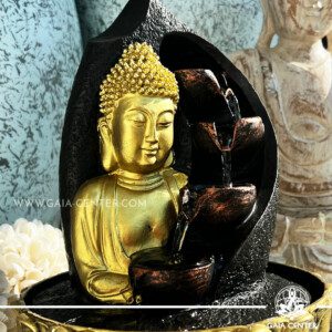 Indoor Water Fountain tabletop - Golden Buddha. Decorative tabletop fountain for indoor use, that simulates the soothing sounds of nature in your living space. Water Fountain selection at Gaia Center Aroma & Crystal shop in Cyprus. Order online, Cyprus islandwide delivery: Limassol, Larnaca, Paphos, Nicosia
