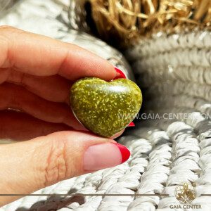 Green Olive Jade Crystal Puff Heart |Mini size 35x30mm| at GAIA CENTER Crystal Shop CYPRUS. Crystal jewellery and crystal pendants at Gaia Center crystal shop in Cyprus. Order online top quality crystals, Cyprus islandwide delivery: Limassol, Larnaca, Paphos, Nicosia. Europe and Worldwide shipping.